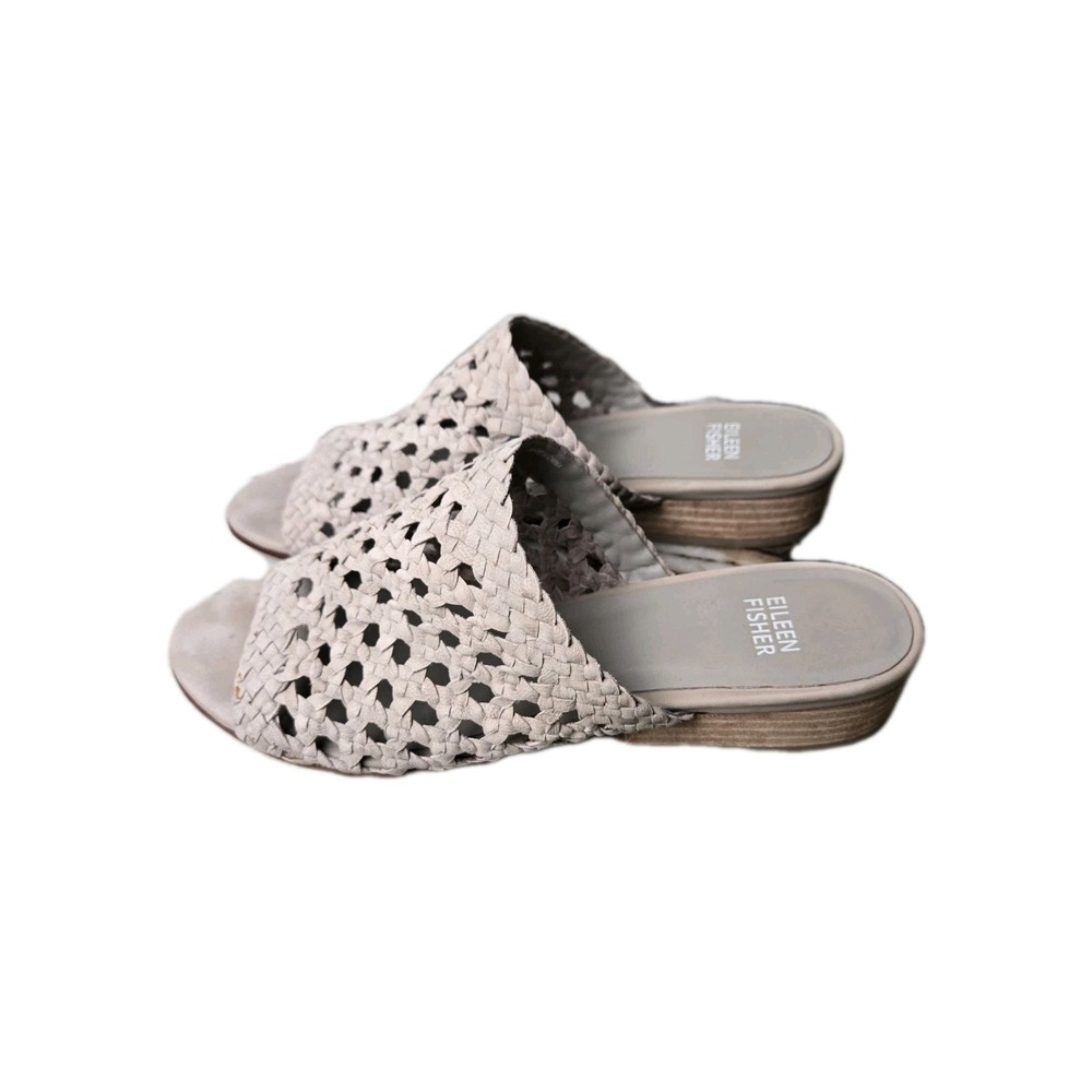 Eileen Fisher‎ Aloe Nu Woven Leather Slide Sandals neutral 7 minimalist preppy